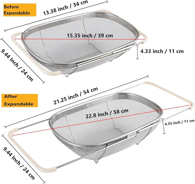 AJIODA Over The Sink Colander, 6 Quarts Stainless Steel Oval Colander - Image 3