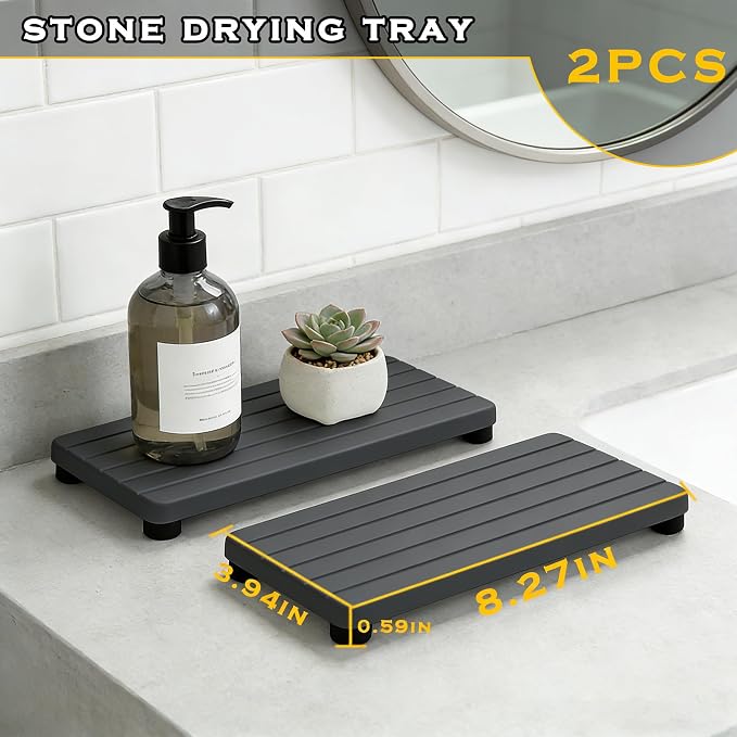 2PCS Stone Drying Tray, Water Absorbing Stone Tray - Image 7