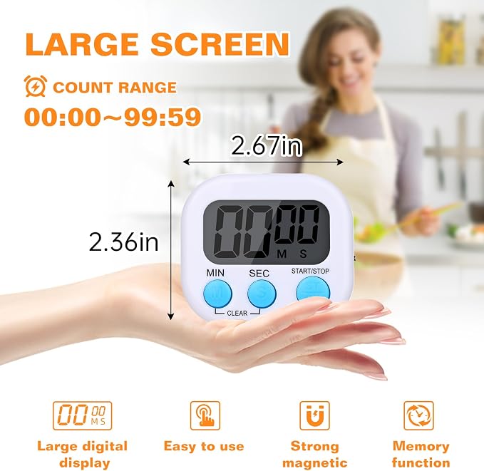 12 Pack Digital Kitchen Timers for Cooking, Small Magnetic Countdown Classroom - Image 4