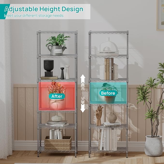 SINGAYE 6 Shelf Wire Shelving Unit Adjustable Metal Shelves Standing Bathroom - Image 3