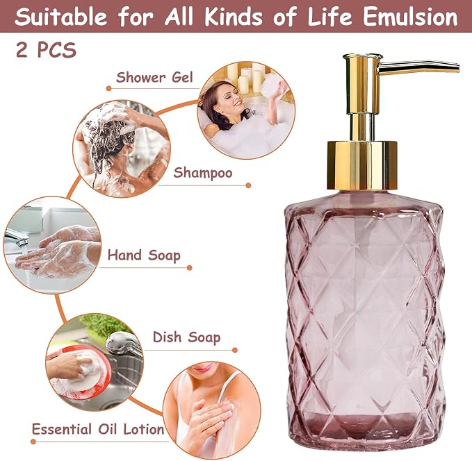 Glass Soap Dispenser with Gold Plastic Pump, 12oz Refillable Liquid Hand Soap - Image 4