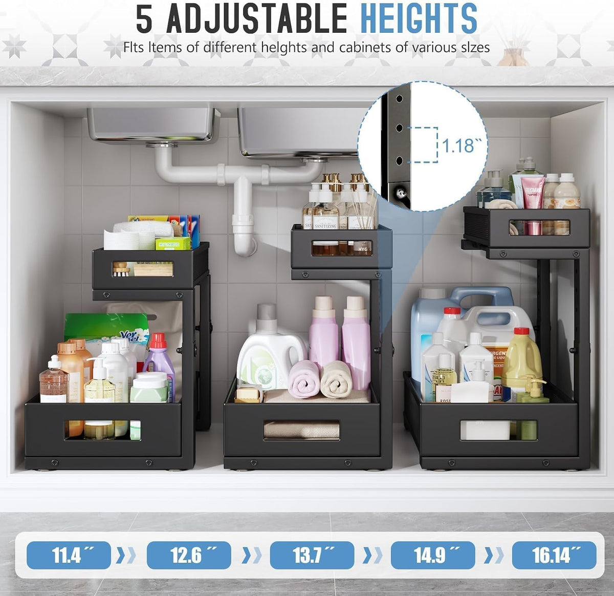 2-Pack Under Sink Storage Organizer, Large 2-Tier Elegant Mesh Pull