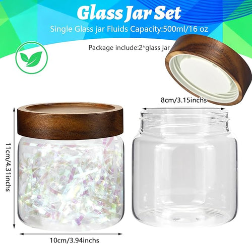 16 oz Glass Jars with Acacia Wood Airtight Lids Spice Jar Herb Storage Canister - Image 2