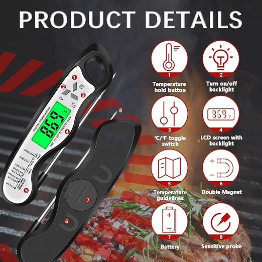 Meat Thermometer Digital，IP67 Waterproof Cooking Thermometer - Image 5