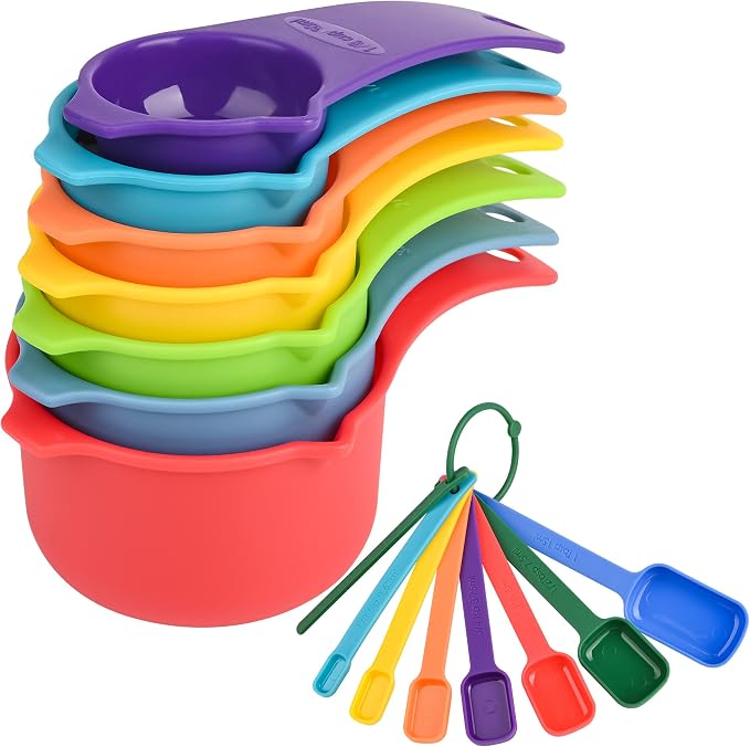 Measuring Cups and Spoons Set, Plastic Measuring Cup Set 15, Mixing Color Dry by Smithcraft
