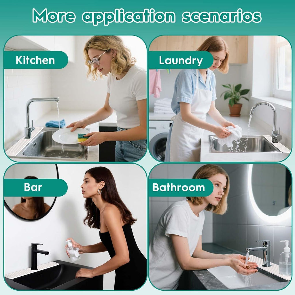 16 Inch Stone Faucet Mat for Kitchen Sink, White