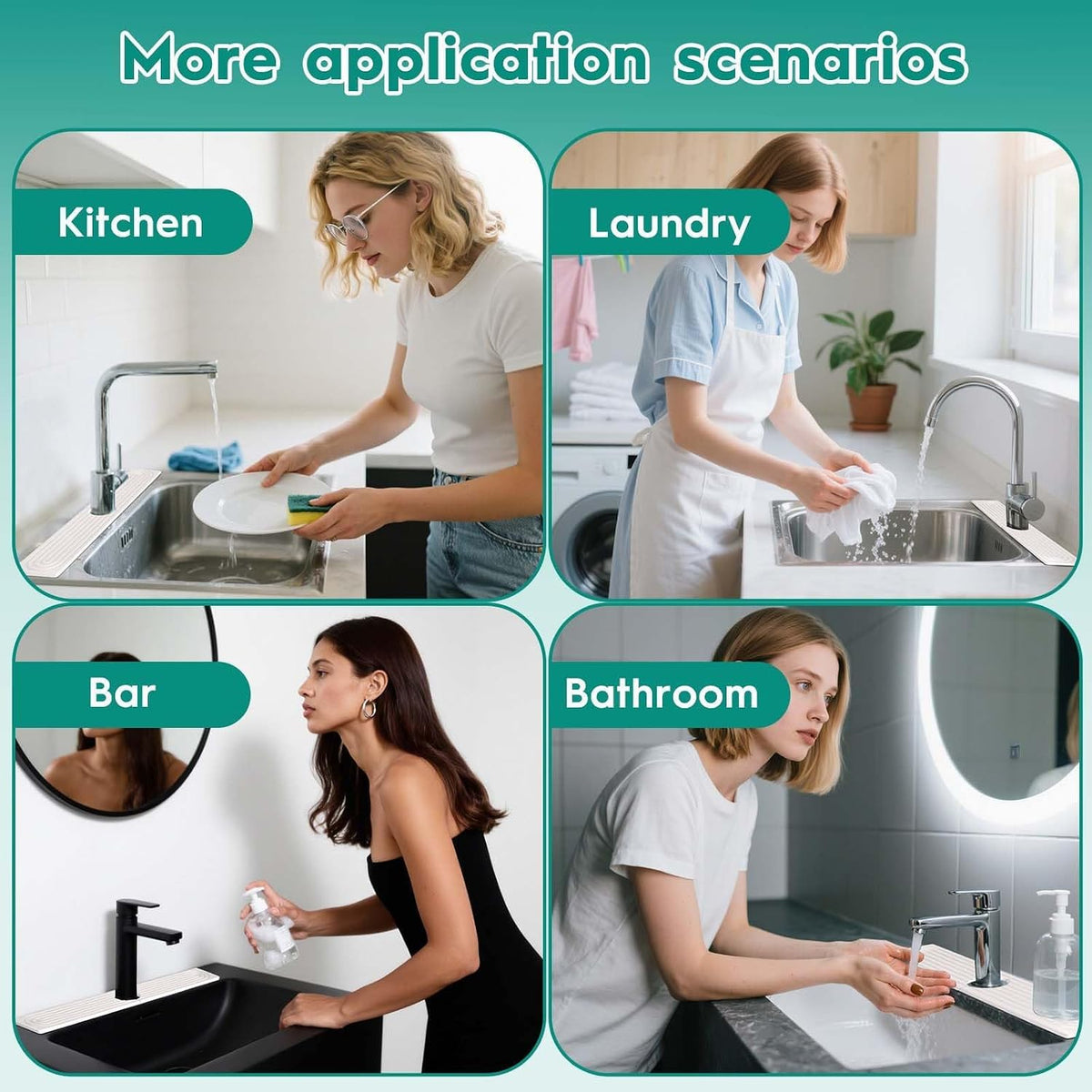 16 Inch Stone Faucet Mat for Kitchen Sink, White