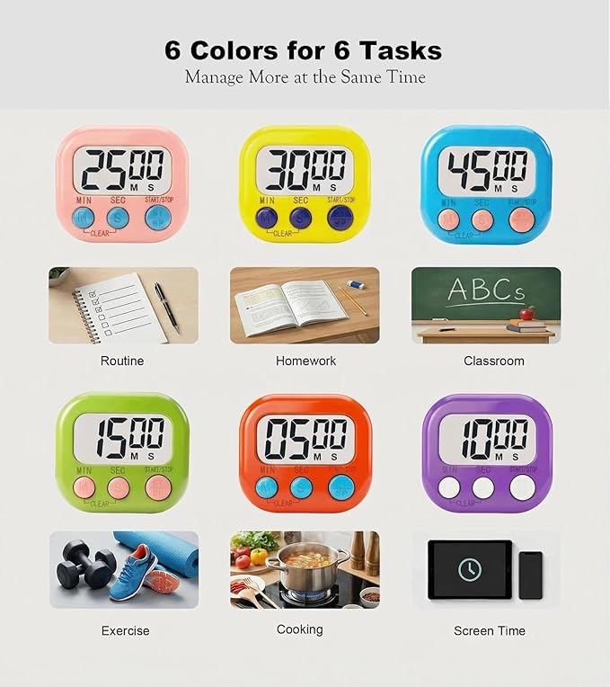 Digital Timer for Classroom Teachers Students, Magnetic Kitchen Countdown Timer - Image 3
