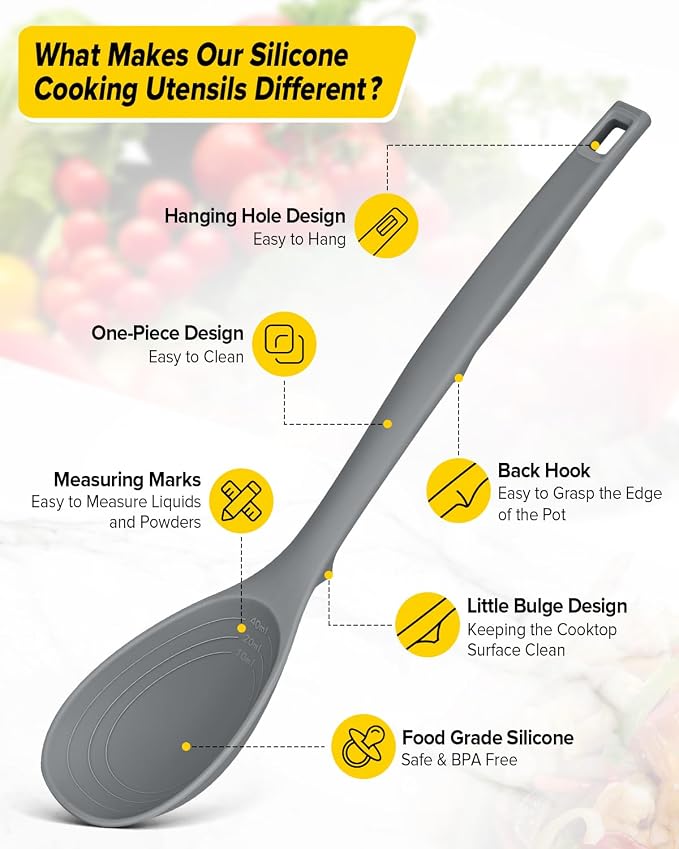 Pack of 2 Silicone Cooking Spoons, Non Stick Solid Kitchen Spoon - Image 2