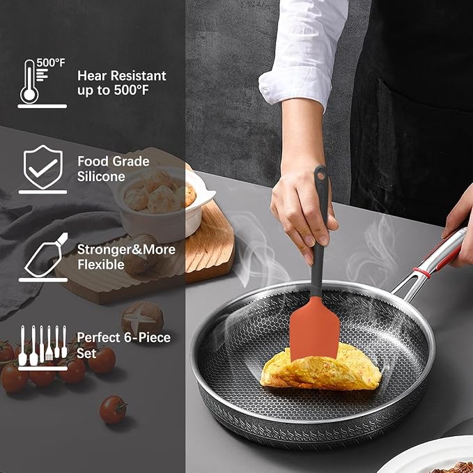 Silicone Spatula Set, 6 Pieces Food Grade Kitchen Utensils - Image 5