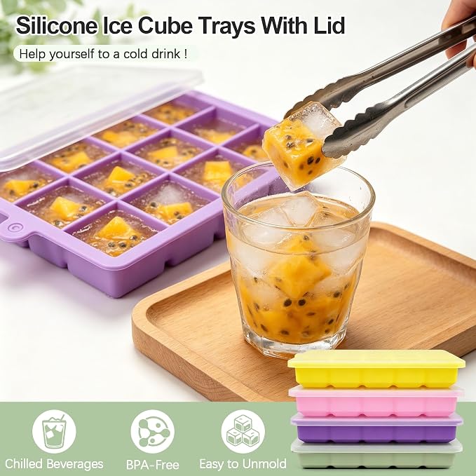 Silicone Ice Cube Trays with Lid, 4 Pack Easy Release Ice Cube Molds - Image 7