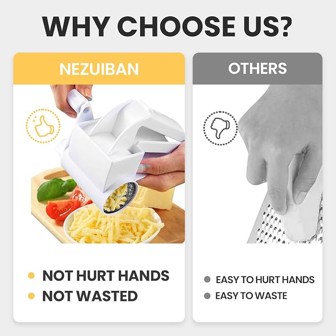 Cheese Grater with Handle, Rotary Cheese Grater, Hard Cheese & Nut Grater - Image 2