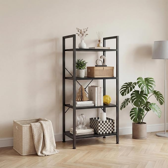 DUMOS 4 Tiers Bookshelf, Classical Book Shelf, Tall Display Shelves in Living - Image 2