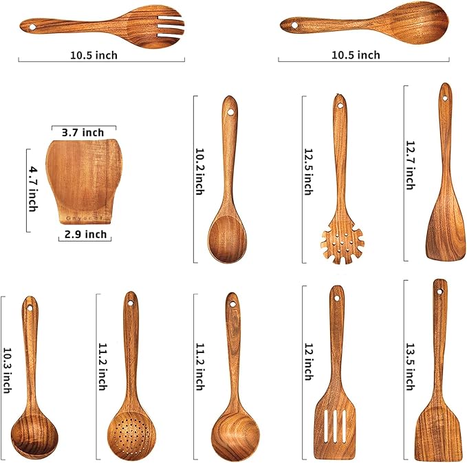 Wooden Spoons for Cooking, Wooden Utensils for Cooking 11 Pcs Wooden Kitchen - Image 2