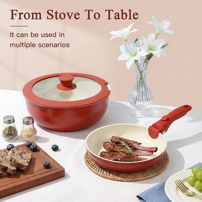 GiPP 5PCS Pots and Pans Set Non Stick, Nonstick Cookware Set Detachable Handle - Image 9