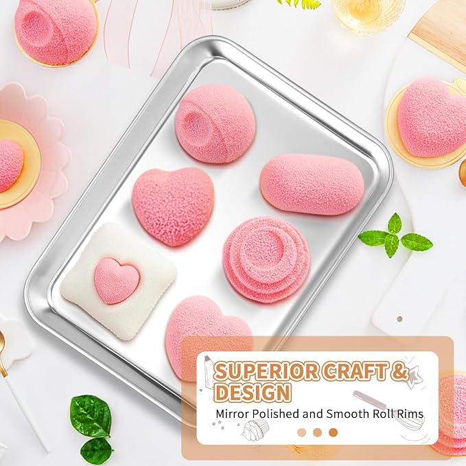 Stainless Steel Baking Sheet Set of 2, Deedro Cookie Sheet Metal Baking Pan - Image 5