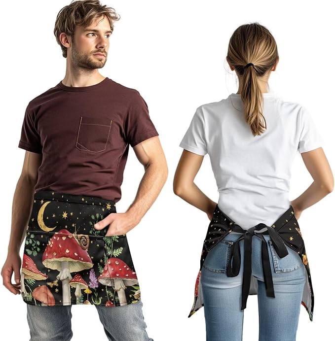 Server Apron with 3 Pockets, Waterproof Oil Waitress Waiter Half Apron - Image 3