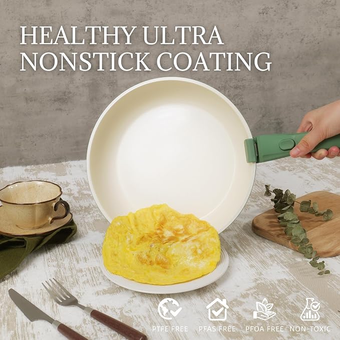 Ceramic Cookware Set Non Stick 8Pcs Pots and Pans Set Detachable Handle - Image 3