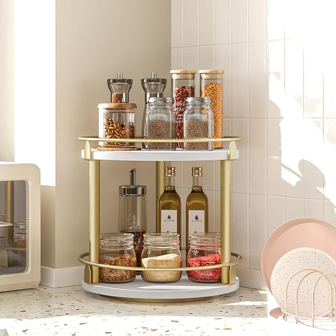 YATINEY Lazy Susan Organizer, Rotating Spice Rack, 2 Tier Spice Turntable - Image 2