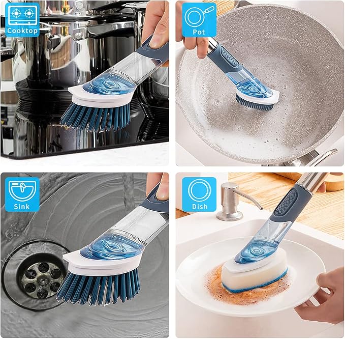 Dish Cleaning Brush, Soap Dispensing Dish Brush Set - Image 6