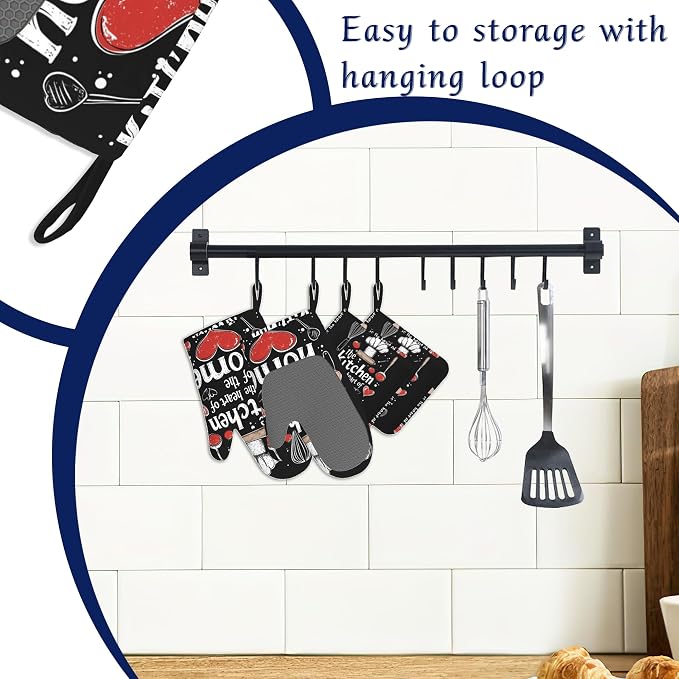 Funny Oven Mitts and Pot Holders Sets of 4 The Kitchen is The Heart of The Home - Image 3