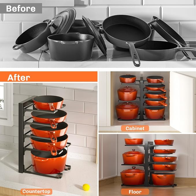 MUDEELA Pots and Pans Organizer Rack under Cabinet 8-Tiers Adjustable Heavy - Image 7