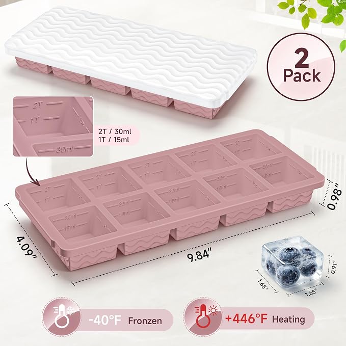 Aopigavi 2-Pack Ice Cube Trays, 10 Cubes 2 Tbsp. Silicone Freezer Molds - Image 2