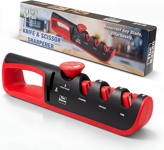 Knife Sharpener, 4-in-1 with Non-Slip Base and Adjustable Angle Guide, Steel by Unknown