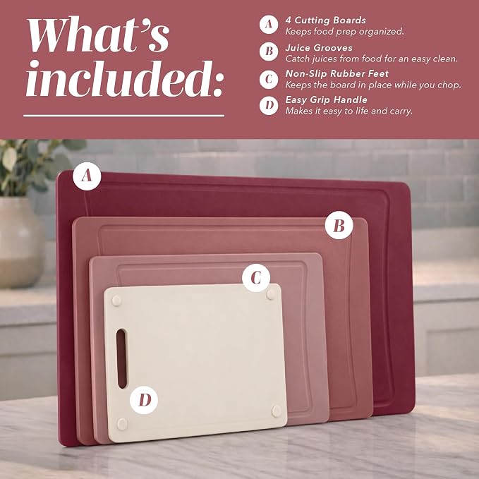 COOK WITH COLOR Non-Slip Cutting Board Set – Kitchen Essentials with Easy Grip - Image 2