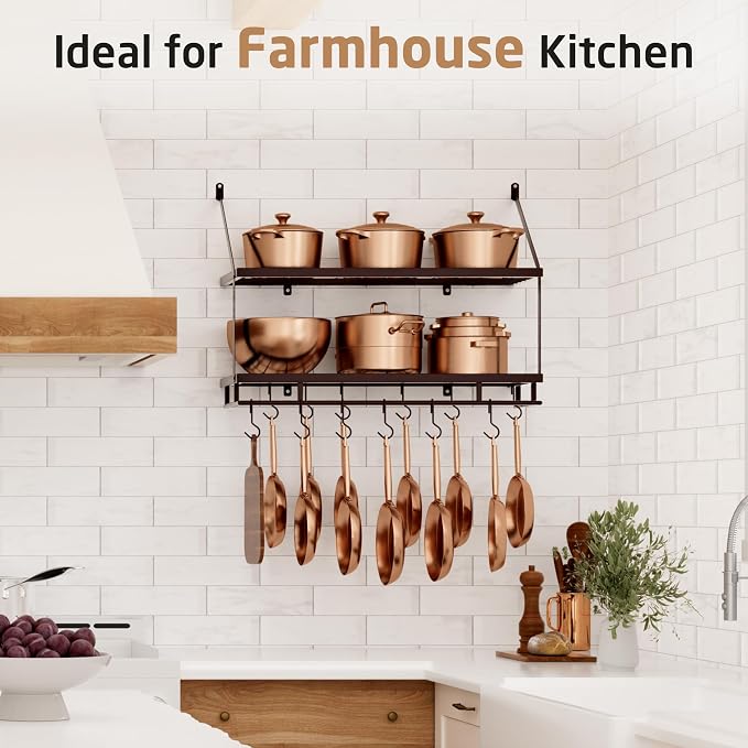 KES 30-Inch Oiled Bronze Pot Rack Wall Mounted, 2-Tier Hanging Pot and Pan - Image 2