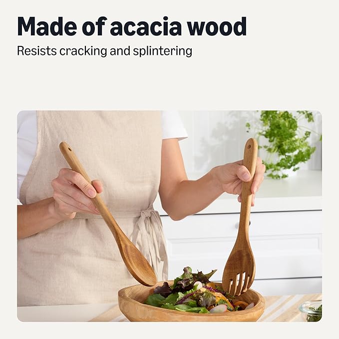 Amazon Basics Wooden Cooking Utensils, 6-Piece Set, Acacia Wood, Pre Oiled - Image 3