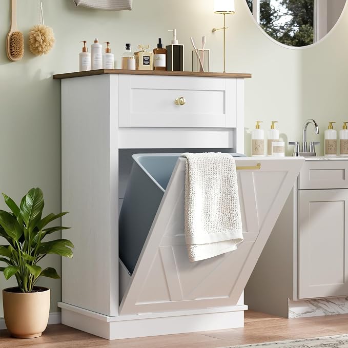 YESHOMY 10 Gallon Tilt-Out Trash Cabinet, Wooden Hidden Garbage Can Holder - Image 6
