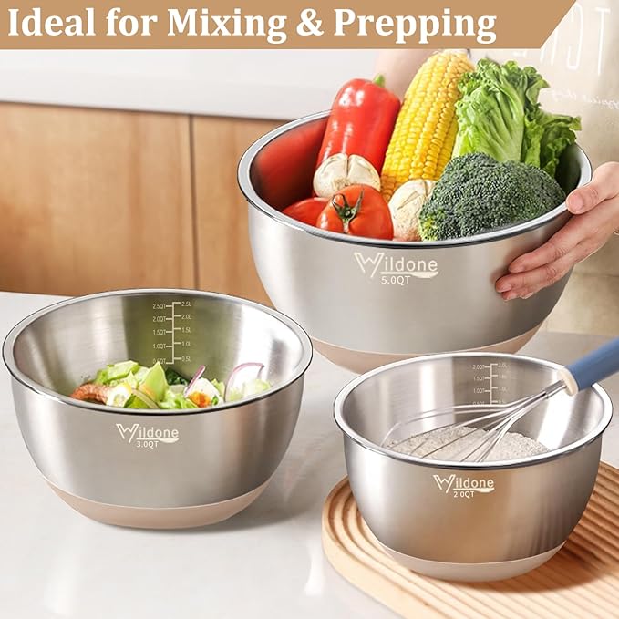 Wildone Mixing Bowls with Airtight Lids, with 3 Grater Attachments, Scale Mark - Image 5