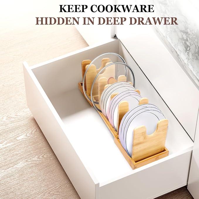 Bamboo Pot Lid Organizer, Pots and Pans Organizer Inside Cabinet, Pot Lids - Image 4