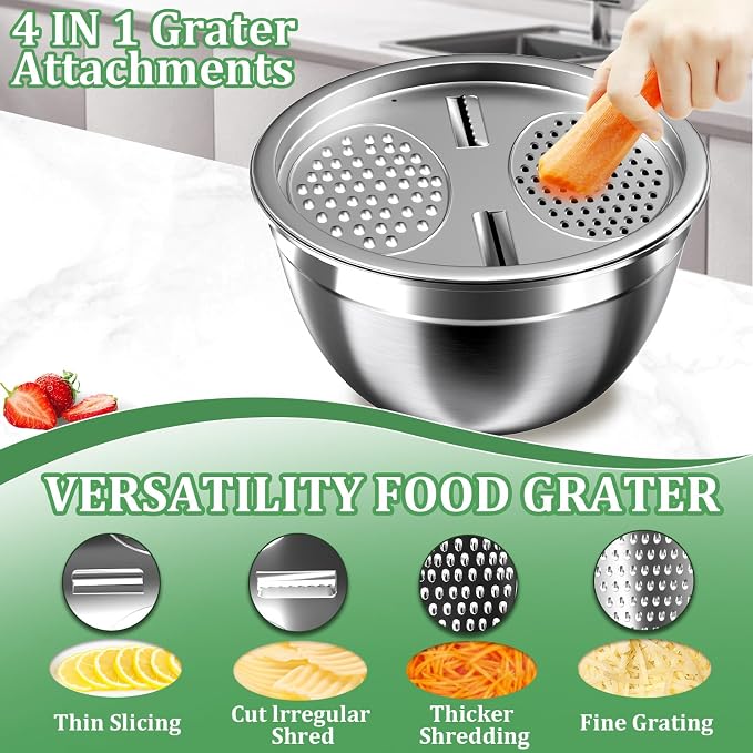 Mixing Bowls with Lids Set, Metal Salad Bowls with Colander, Grater & Dressing - Image 6
