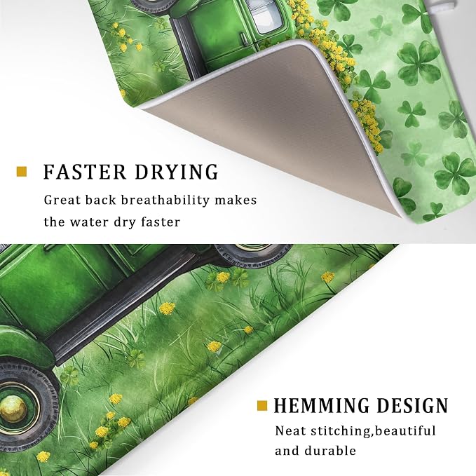 Green Holiday Dish Drying Mat Lucky Clover Truck Drying Mat - Image 3