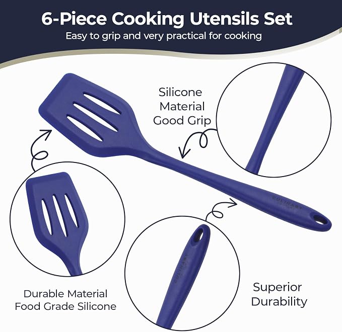 Culinary Couture Blue Silicone Kitchen Utensils Set of 6, Non-Stick - Image 2