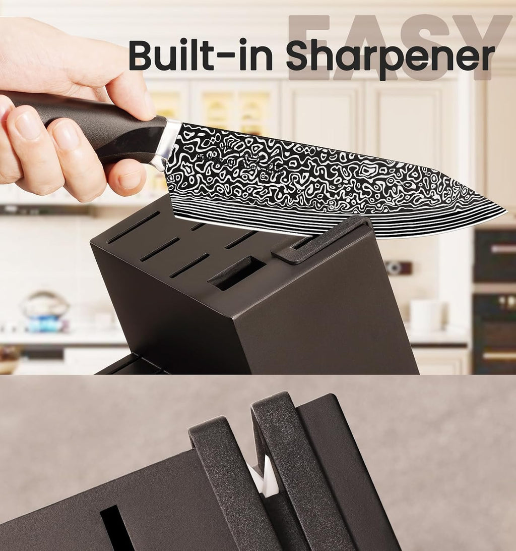 Knife Set, 15 Pieces Kitchen Knife Set with Built in Sharpener, High