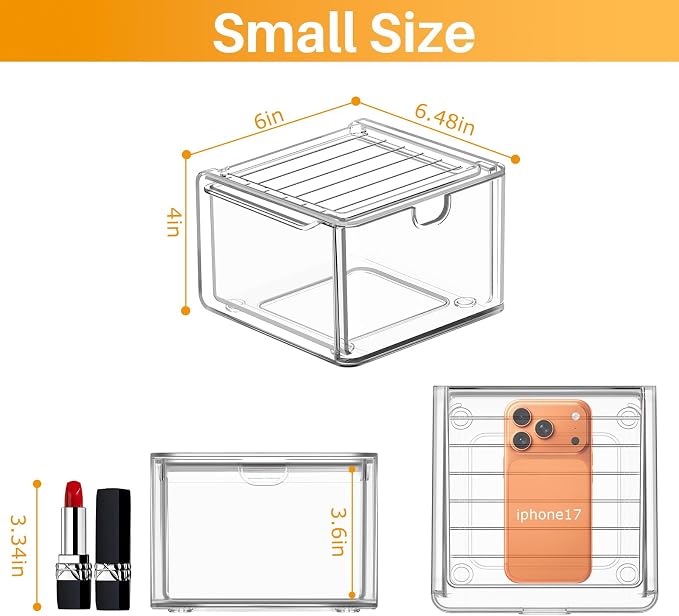 caktraie 6 Pack Small Stackable Stroage Drawers, Acrylic Bathroom Makeup - Image 3