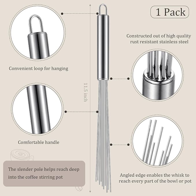 Baderke 1 Pcs Espresso Whisk 11.5 Inch Long Handle Barista Whisk 10 Needles 2 - Image 2