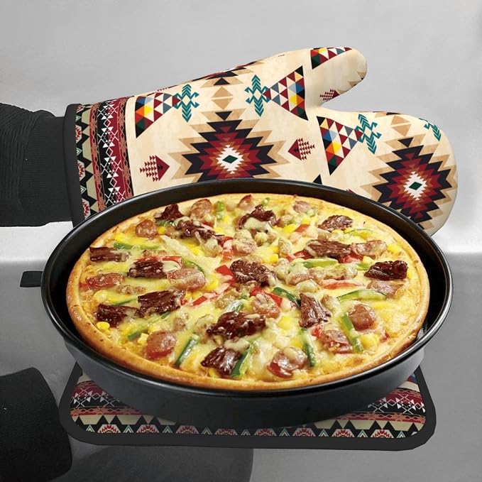Southwestern Aztec Oven Mitts and Pot Holders Set of 3, Heat Resistant Non-Slip - Image 4