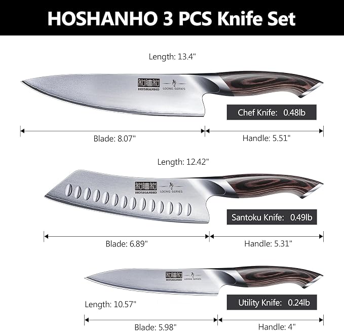 HOSHANHO 3 Pieces Knife Set, Professional Japanese High Carbon Stainless Steel - Image 2