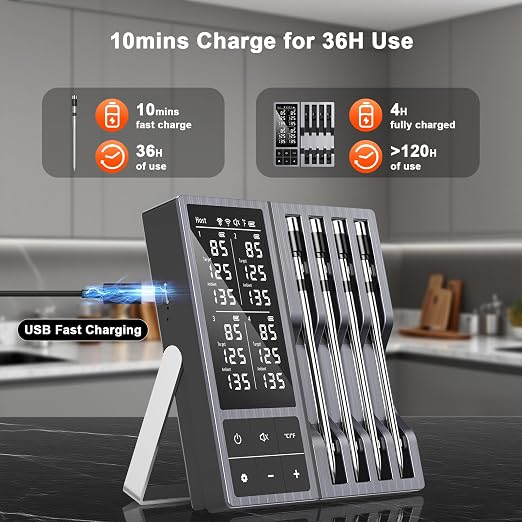 Wireless Meat Thermometer with Smart Timer & APP Alerts, 800ft Bluetooth Grill - Image 4