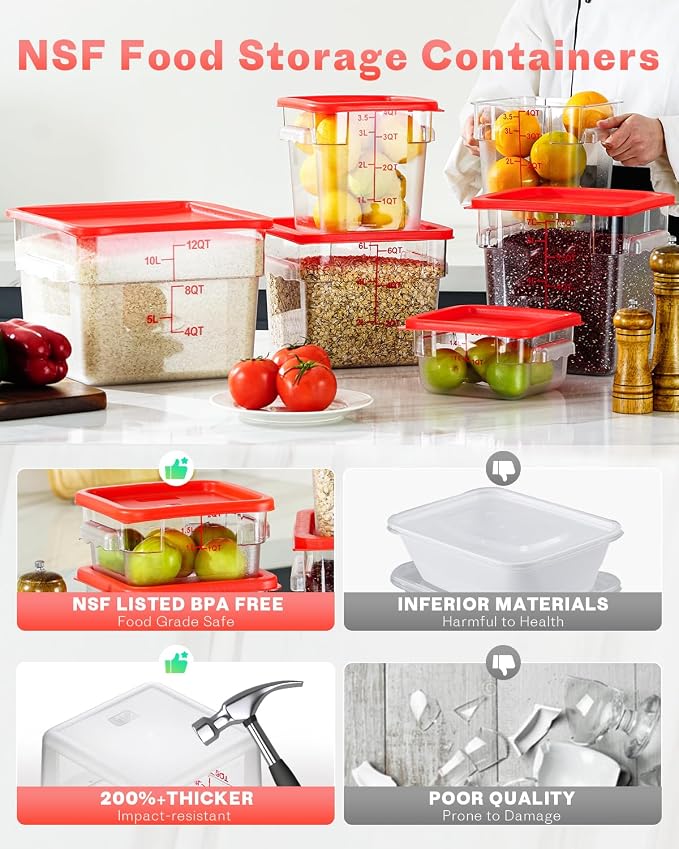 6QT Clear Food Storage Containers: 6 PCS NSF Food Storage Containers - Image 3