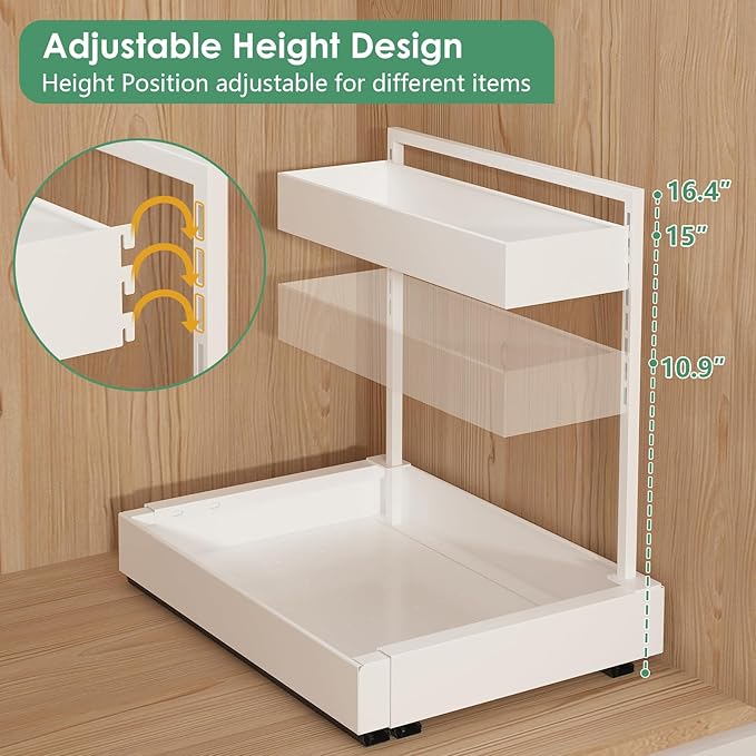 REALINN Under Sink Organizer Pull Out, L-Shaped 2 Tier Cabinet Organizer - Image 4
