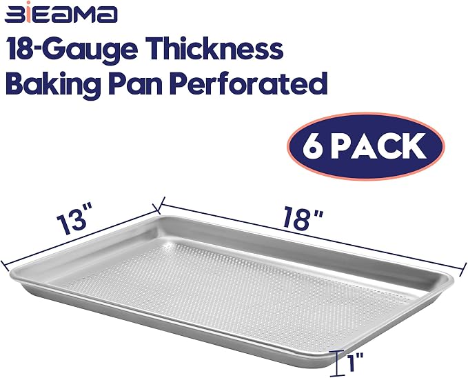 BIEAMA 6 Pack Half Size 18" x 13" Aluminum Baking Sheet Pan Perforated - Image 2