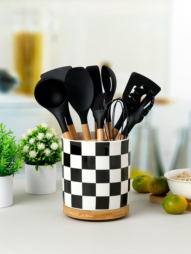 LoeJan 3 Compartment Utensil Holder, Extra Large Utensil Crock, Stable Ceramic - Image 3
