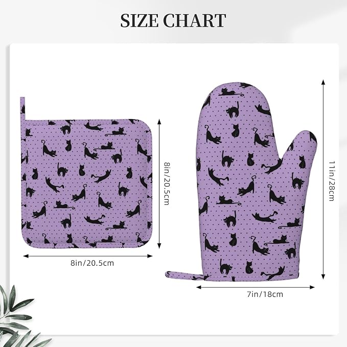 Black Cat Oven Mitts and Pot Holders Sets of 4, Resistant Hot Pads - Image 3