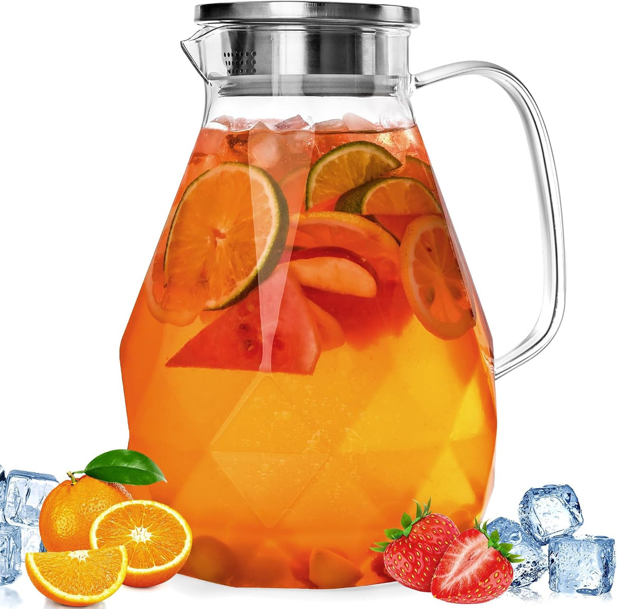 Glass Pitcher with Lid,1 Gallon Glass Water Pitcher Hot/Cold Water