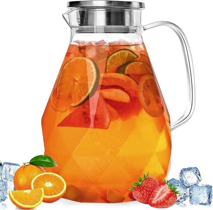 Glass Pitcher with Lid, 1 Gallon Glass Water Pitcher Hot/Cold Water Jug by Liuruiyu
